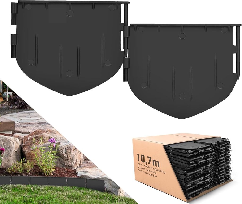 Flexible Rasenkante Kunststoff (10,7 m) Höhe 13mm - Unsichtbare Raseneinfassung aus recyceltem Plastik - Stabile Beetumrandung Garten Pflasterkante