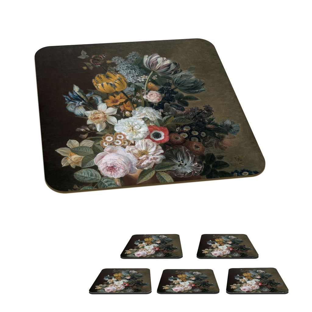 KitchenYeah Glasuntersetzer Quadratisch 6er Set Stilleben mit Blumen - Gemälde von Eelke Jelles Eelkema 10x10 cm Untersetzer für Gläser - Get...