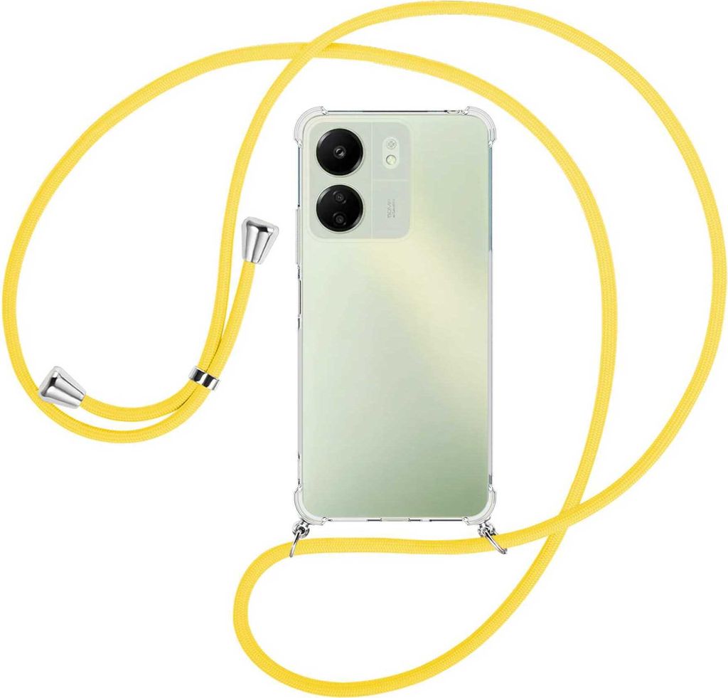 Handykette Backcover-Schutzhülle mit Band (Metall silberfarben) für Xiaomi Redmi 13C (6.71'') - gelb