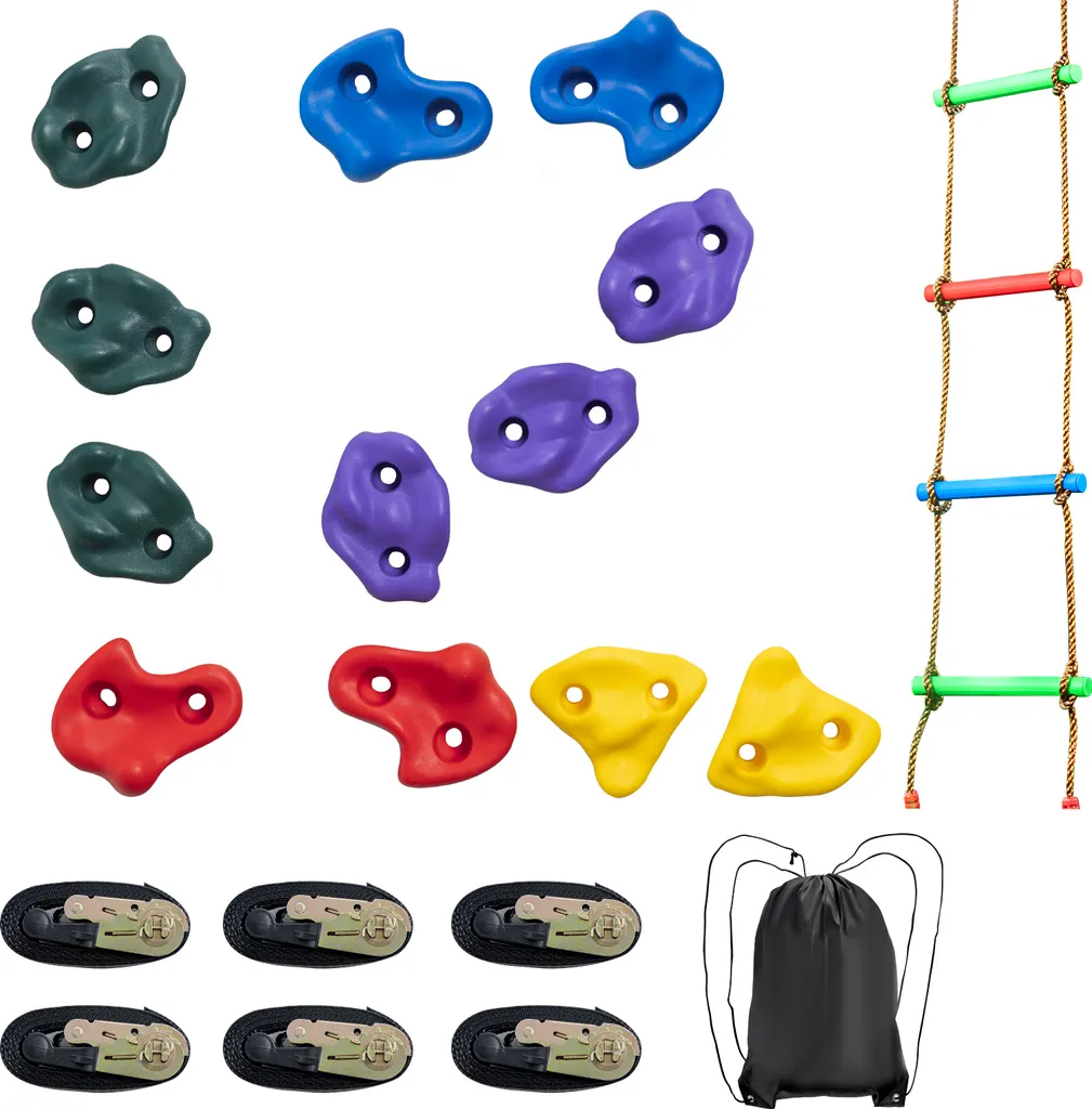 Set di arrampicata sull'albero per ninja VEVOR, 12 prese per l'arrampicata sull'albero, 6 imbracature a cricchetto e una scala per l'arrampicata, rocce per l'arrampicata per bambini e adulti, di diversi colori e forme, per i guerrieri ninja all'aperto - 1