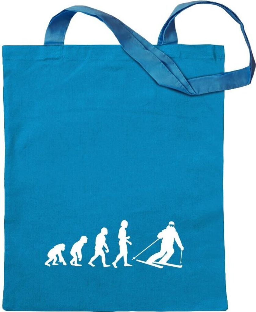 Kiwistar - Baumwolltasche - hellblau - Evolution Skifahren Skilaufen - Tragetasche Stoffbeutel Umhängetasche Langer Henkel