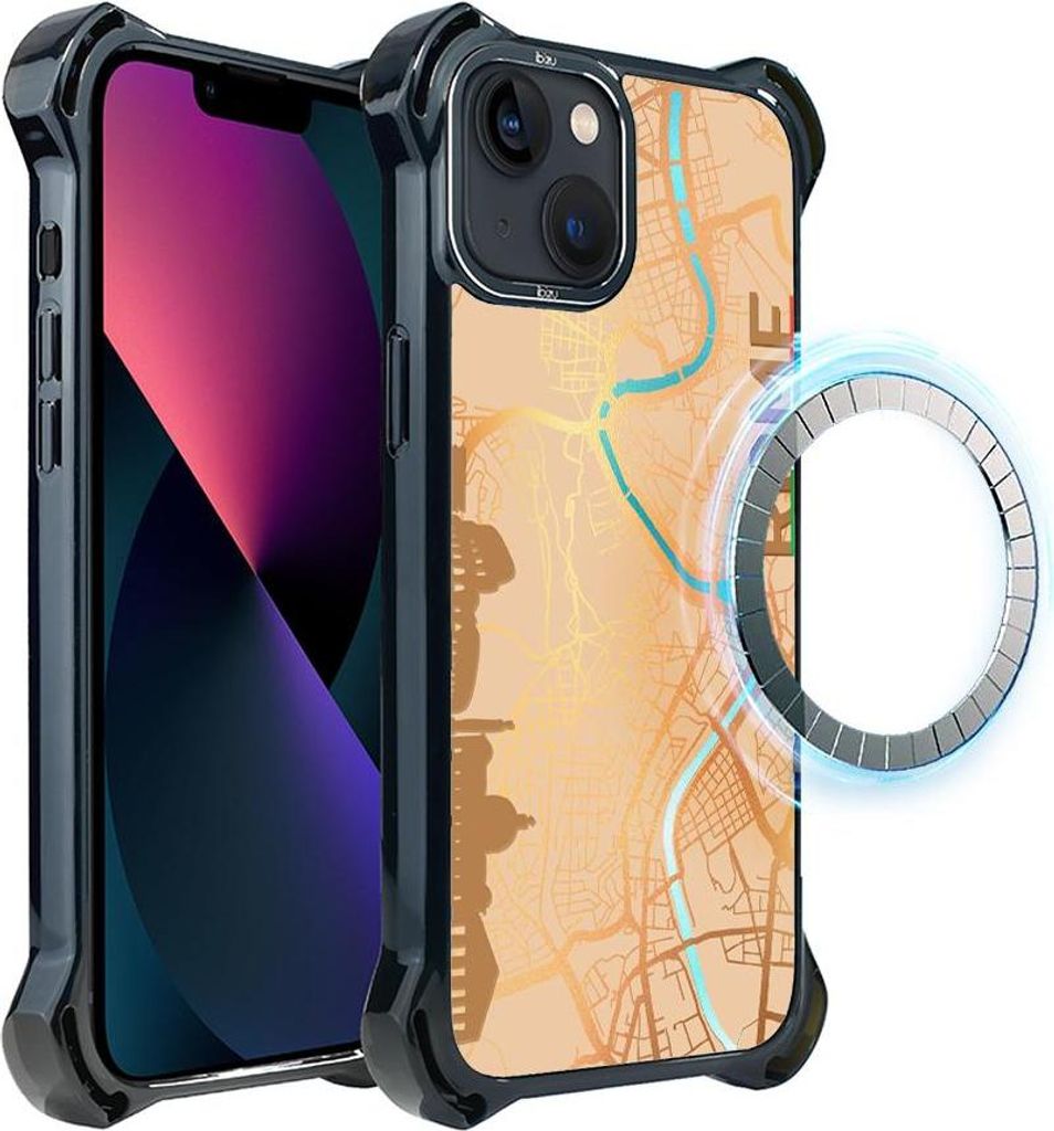 IBIZU DropGuard Ultra Hülle für iPhone 13 mit MagSafe, Weltkarten, Rom