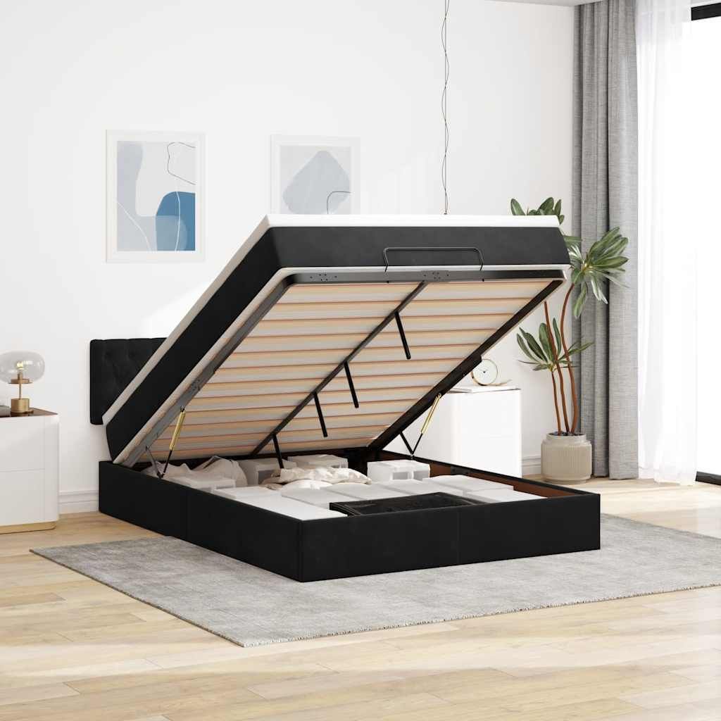 Maison Exclusive - Ottoman-Bett mit Matratze & LEDs Schwarz 140x190 cm Samt