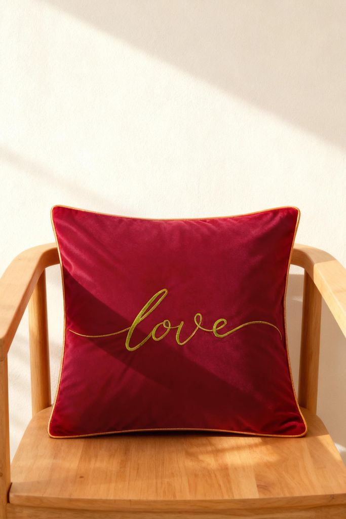 Dekorativer Kissenbezug Glamour 45X45 Love Rot Gold
