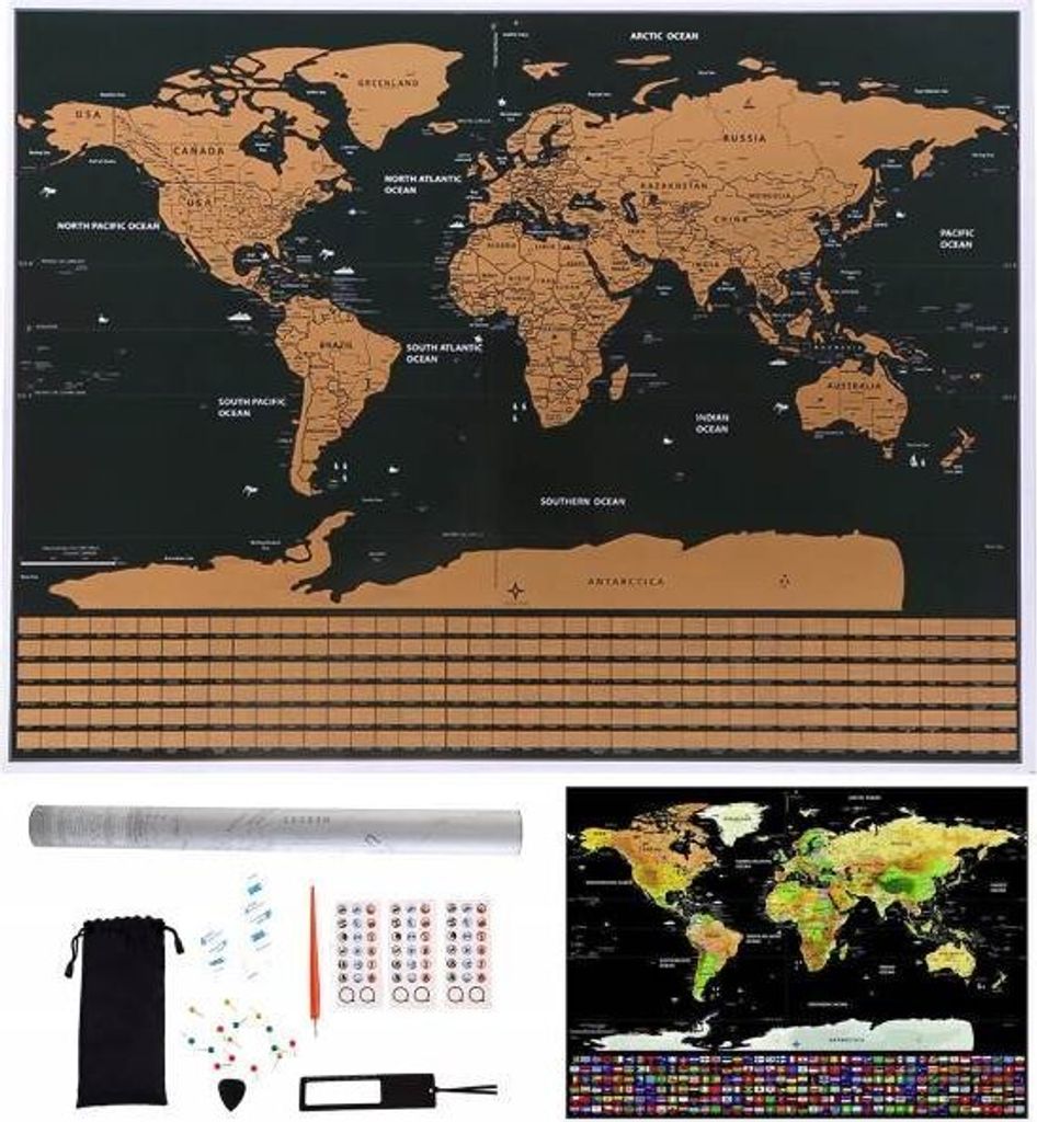 Mapa świata - zdrapka z flagami + akcesoria Zdjęcie produktu 
