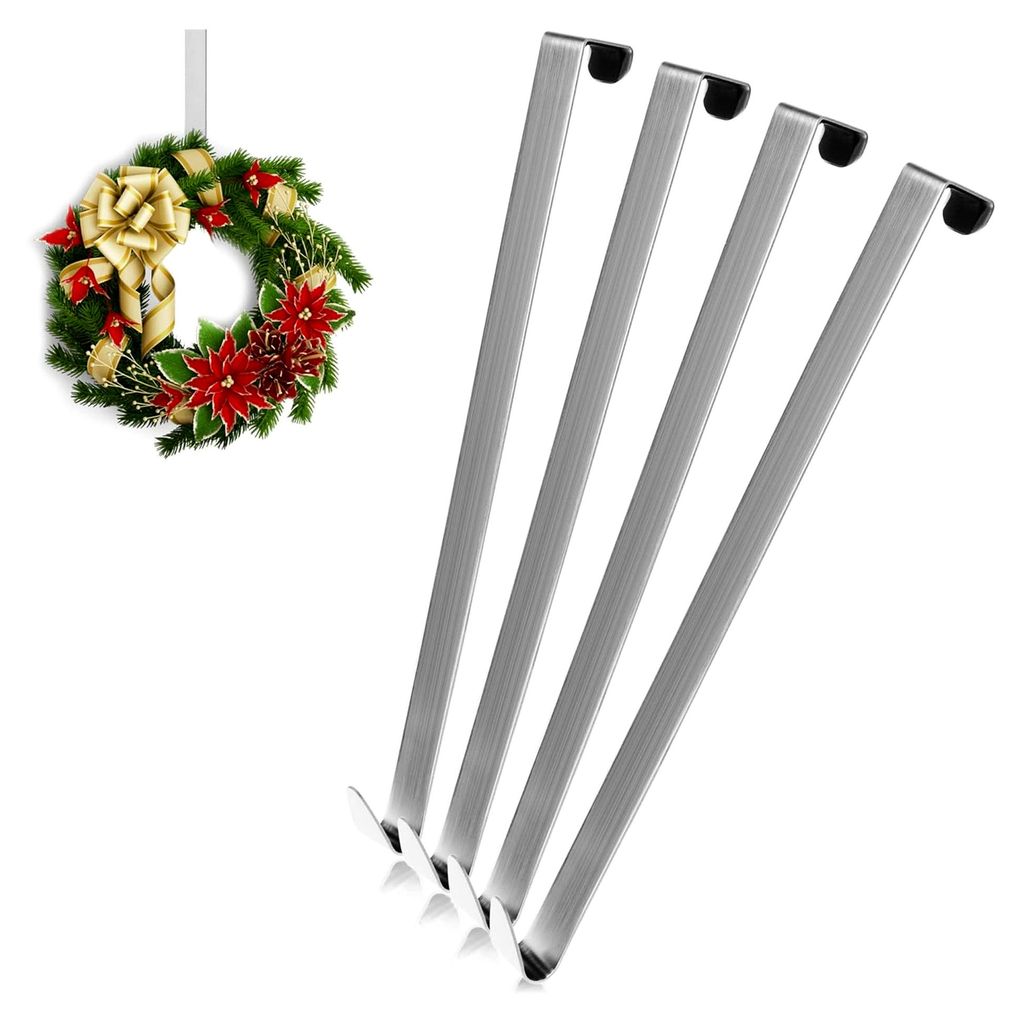 4 Türhaken aus Edelstahl - 27 cm Haken für Türkränze und Dekoration - Aufhänger für Türen - für Außenseiten - Kleiderhaken zum Einhängen