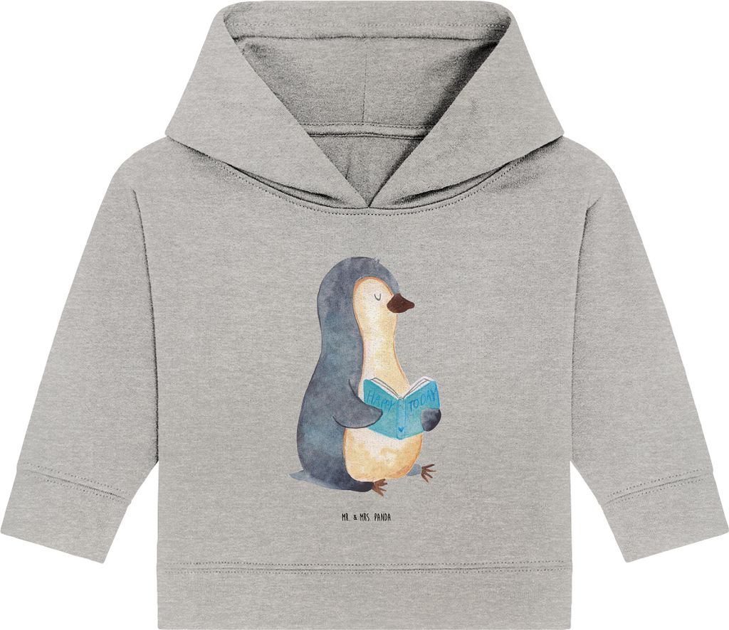 Mr. & Mrs. Panda Organic Baby Hoodie Pinguin Buch 12. - 18. Monat - Heather Grey - Geschenk, Ausruhen, Bücherwurm, Nichtstun, Ferien, Urlaub, Kapu...