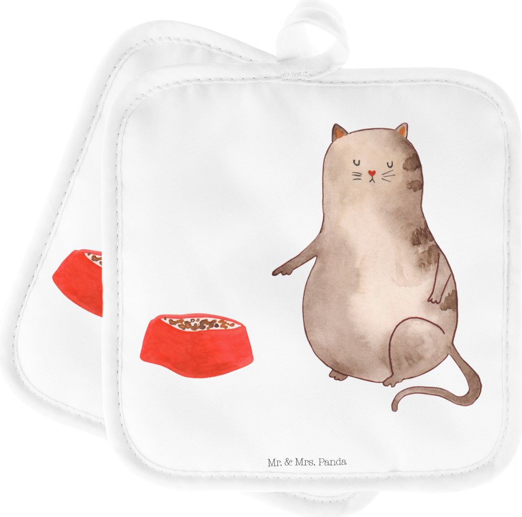 Mr. & Mrs. Panda Topfuntersetzer Katze Fressen - Weiß - Geschenk, Topflappen, topfhalter, Kochlappen, Set, 2er