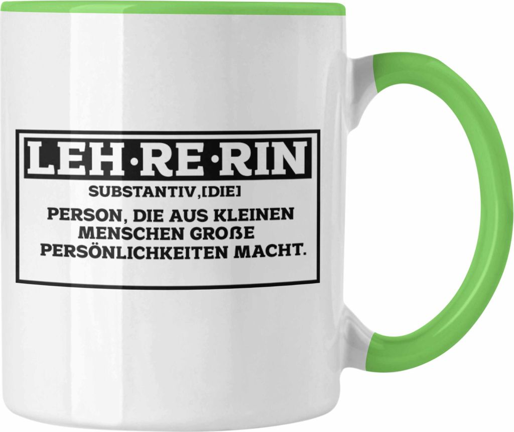 Trendation - Lehrerin Tasse Abschiedsgeschenk für Lehrerinnen Geschenkidee Abschied (Grün)