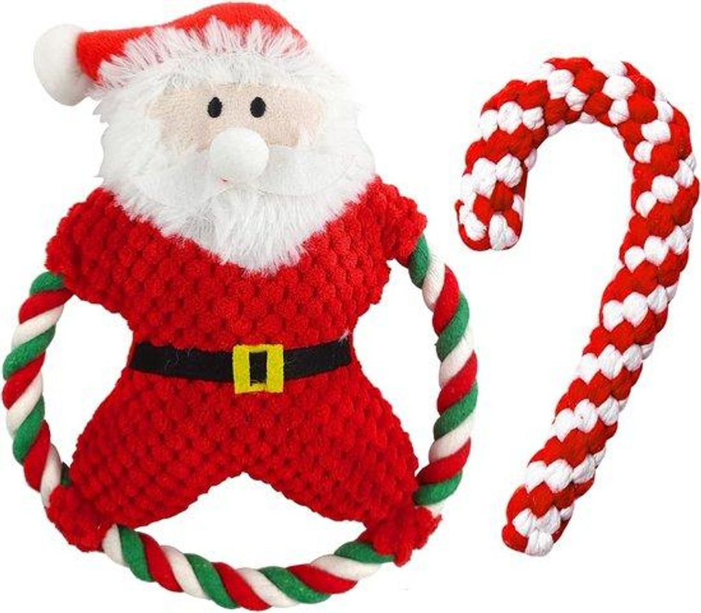 Famanu Hundespielzeug Weihnachten mit Quietscher und Seil - Set von 2