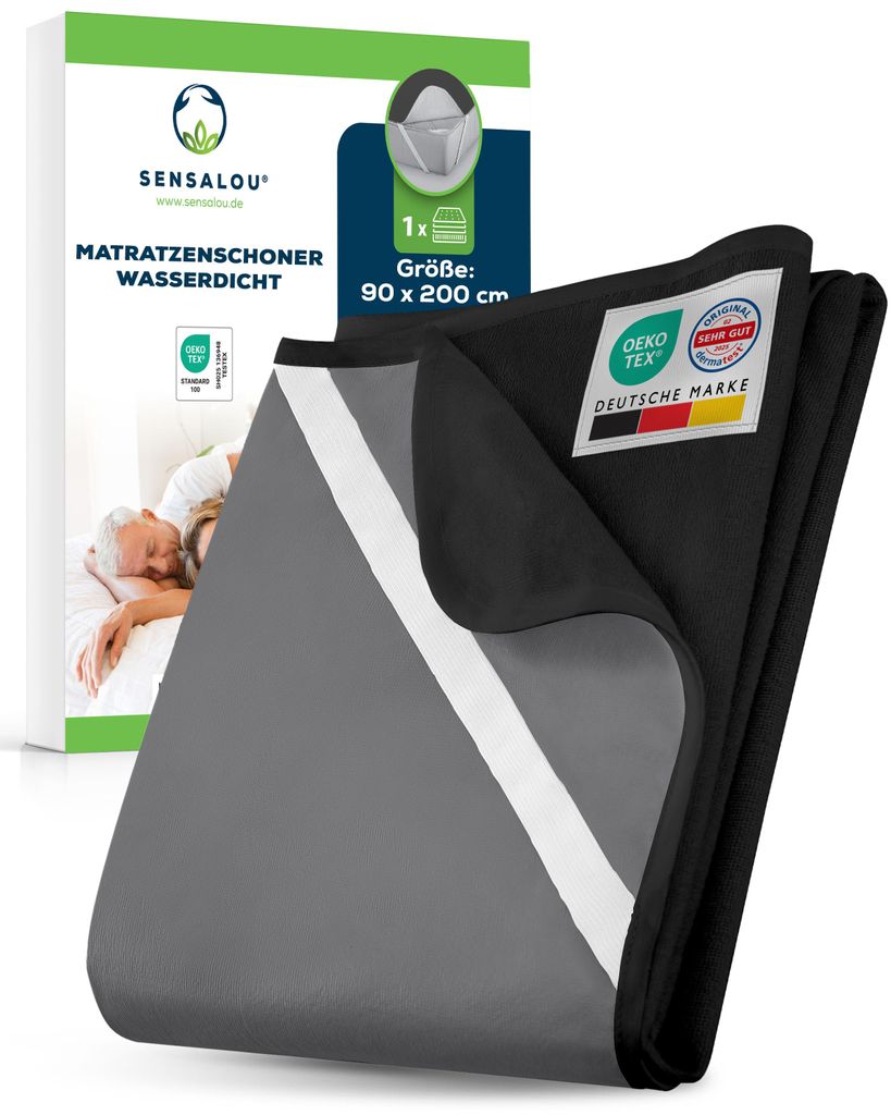 Sensalou Matratzenschoner 90 x 200 cm - Schwarz-Anthrazit (1er Pack)