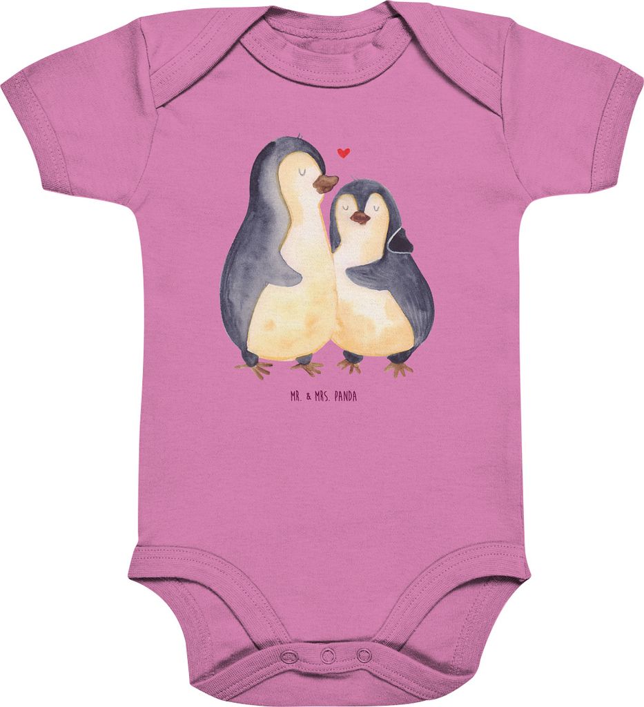 Mr. & Mrs. Panda Strampler Pinguin umarmen 6. - 12. Monat - Bubble Gum Pink - Geschenk, Liebe, Kurzarmbody, Hochzeitstag, Hochzeit, Umarmung Verlie...