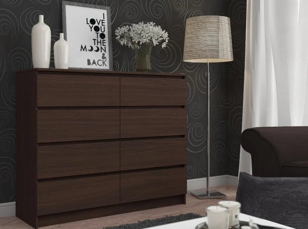 Kommode SAVRILA Wenge mit 8 Schubladen auf Kugellagern Produktbild 