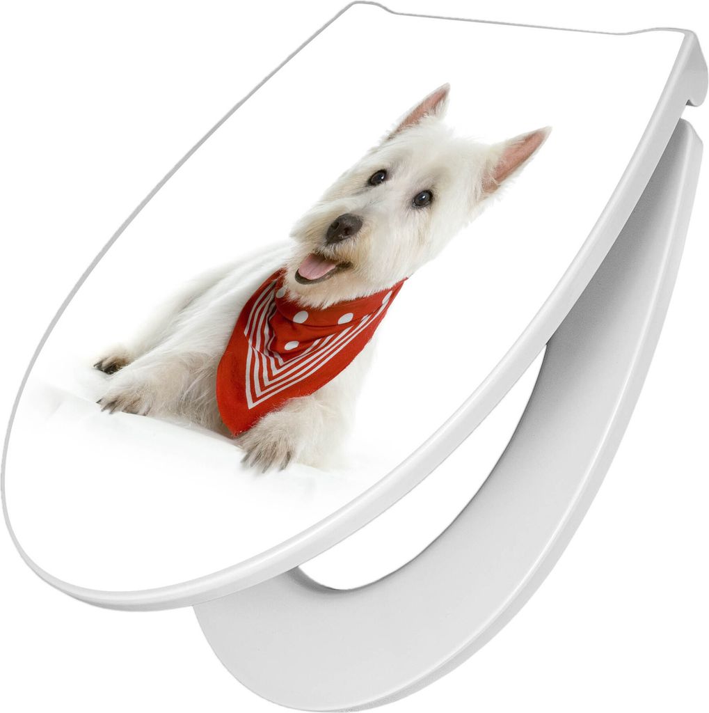 banjado Premium Toilettendeckel mit Absenkautomatik 44x37cm - Westie - WC Brille Soft Close - hygienischer Toilettendeckel/Klodeckel Duroplast mit ...