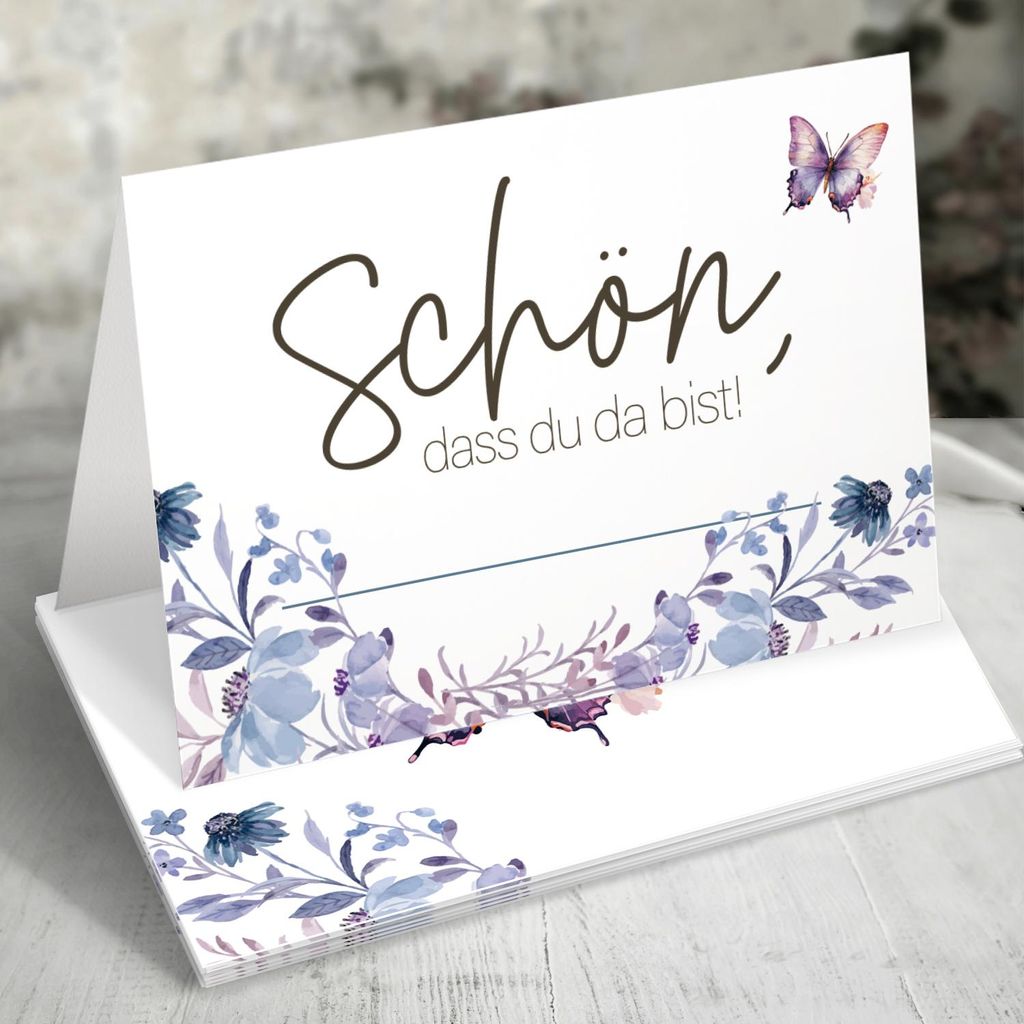 50 Tischkarten 'Schön, dass du da bist', Floral Butterfly Produktbild 