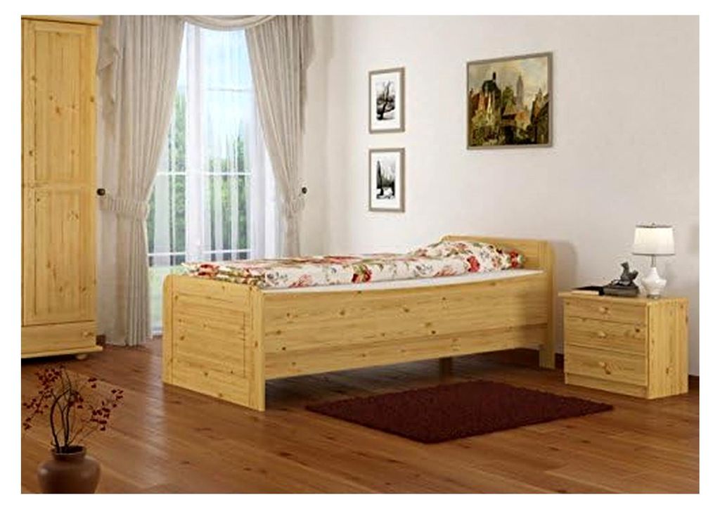 Seniorenbett extra hoch 120x200 Einzelbett Holzbett Gästebett Massivholz Kiefer