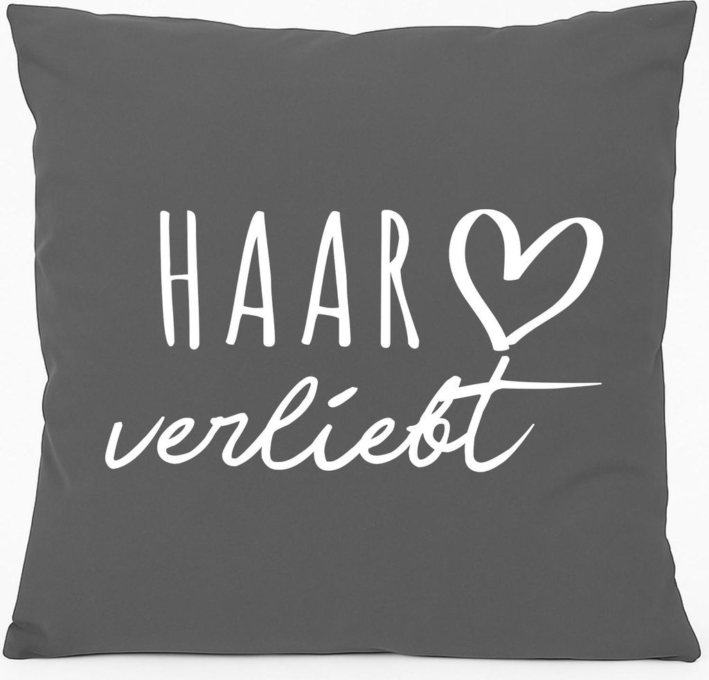 Huuraa Kissen Haar verliebt 40x40cm mit Füllung Steel Grey Baumwolle Dekokissen Geschenkidee