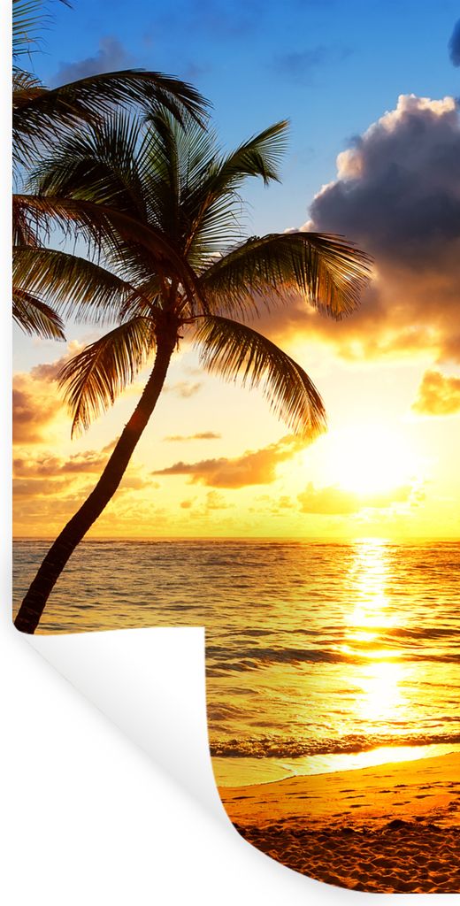 MuchoWow Wandtattoo Wandsticker Wandaufkleber Strand - Horizont - Sonnenuntergang - Palme - Meer 60x120 cm Selbstklebend und Repositionierbar - S...