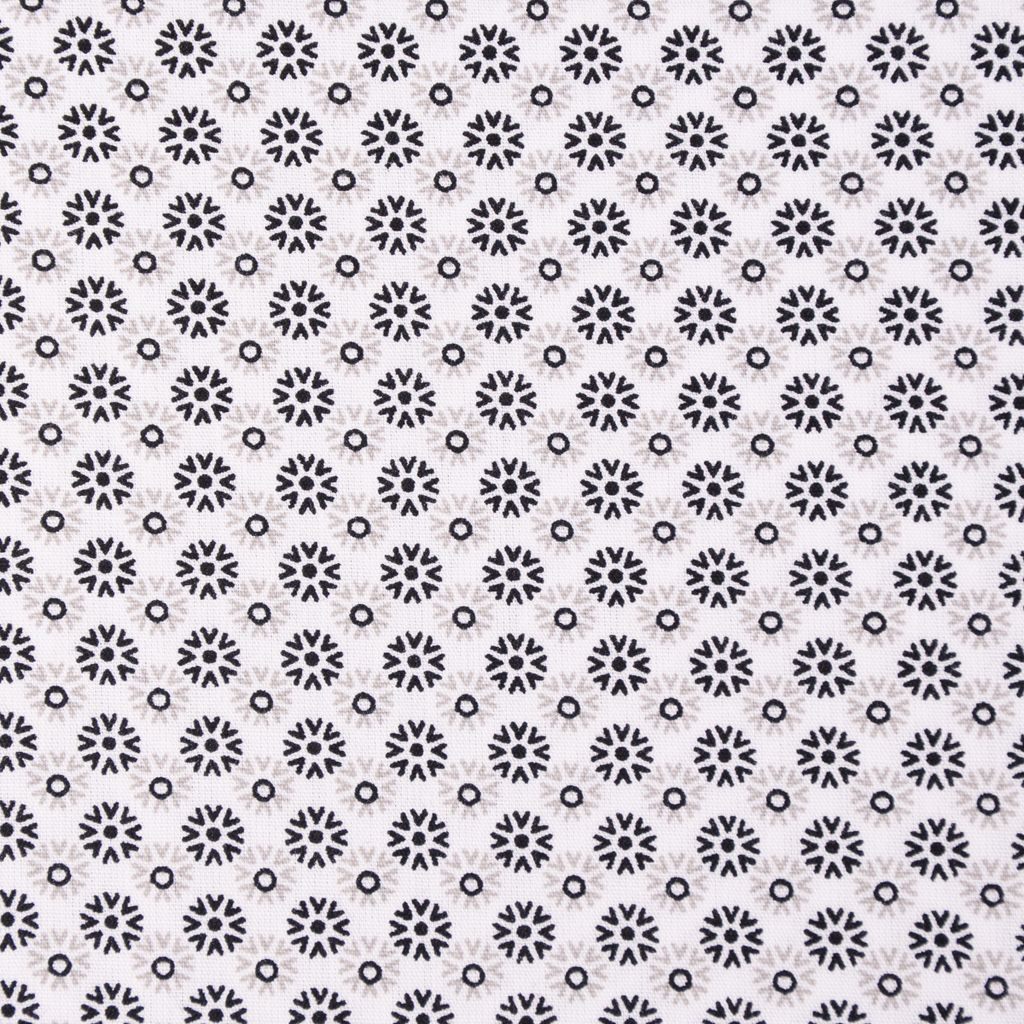 Baumwollstoff Popeline Minimals Blümchen Kreis-Ornamente weiß schwarz