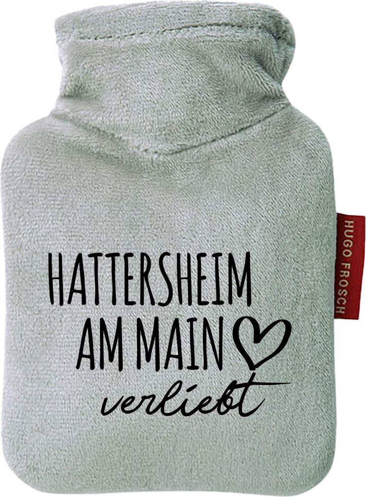 Huuraa Mini-Wärmflasche Hattersheim am Main verliebt 0,2 Liter Grey Mini Veloursbezug Taschenwärmer Geschenkidee