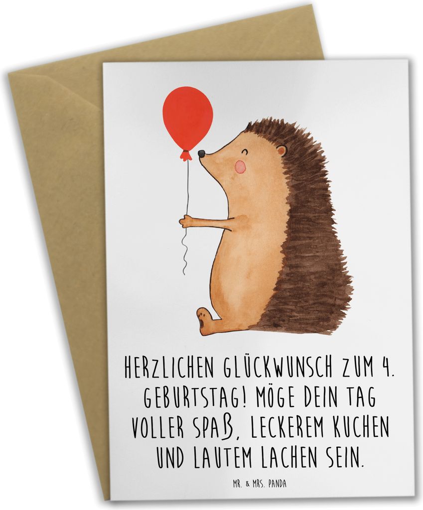 Mr. & Mrs. Panda Klappkarte 4. Geburtstag - Weiß - Geschenk, Happy Birthday, Geburtstagsgeschenk, Geburtstagsthema 4 Jahre, Glückwunschkarte, Gru...