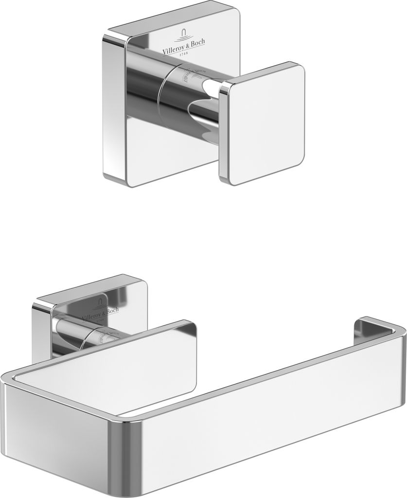 Villeroy & Boch Elements Striking Badaccessoire-Set, 2-in-1, Handtuchhaken & Toilettenpapierhalter, Chrom