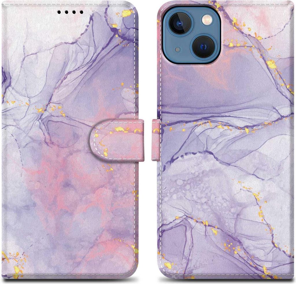 Cadorabo Schutzhülle für Apple iPhone 14 PLUS Hülle Design Lila Handyhülle Schutzhülle Etui Magnetisch Case Cover