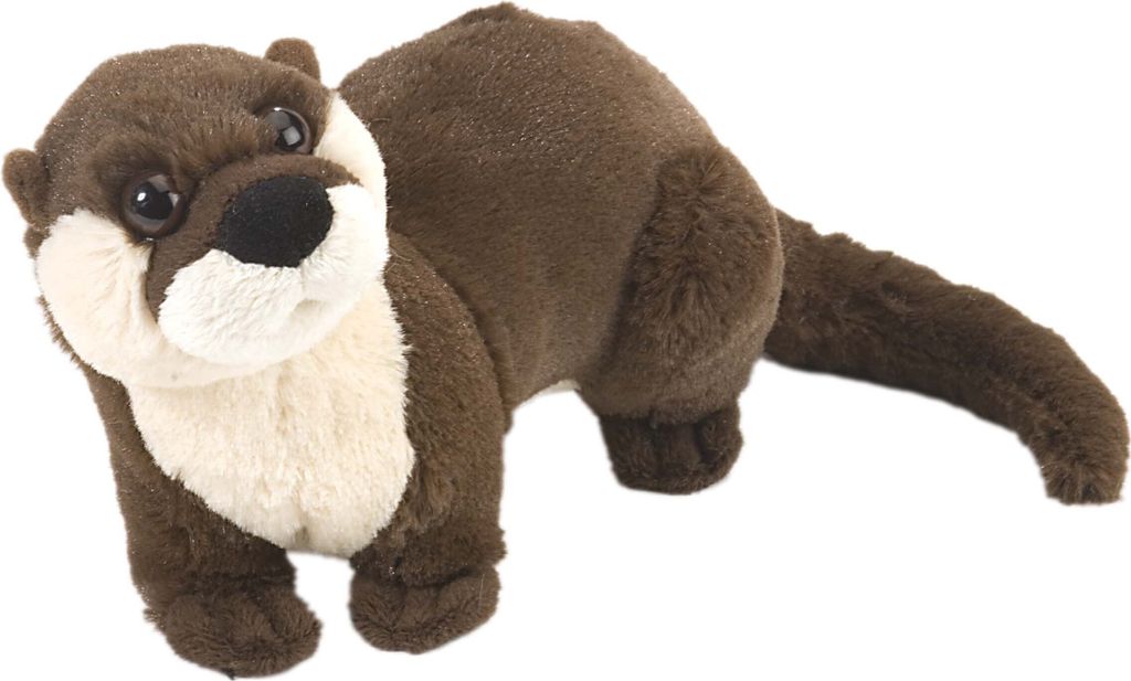 A plush toy river otter on a white background.