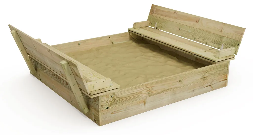 Bac à sable Flippey Wickey 150x165cm en bois traité avec banc de rangement