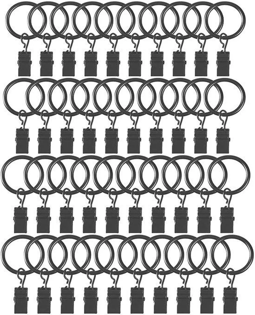 Pinces de rideaux 35 mm pour tringle noire lot de 40 pour salon et loft