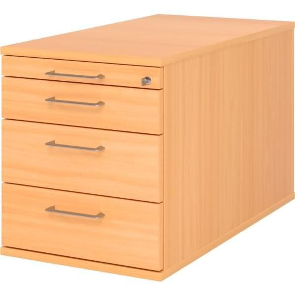 Rollcontainer abschließbar BxTxH 428x800x512 mm 1 x Utensilienfach, 3 Schubladen, buche