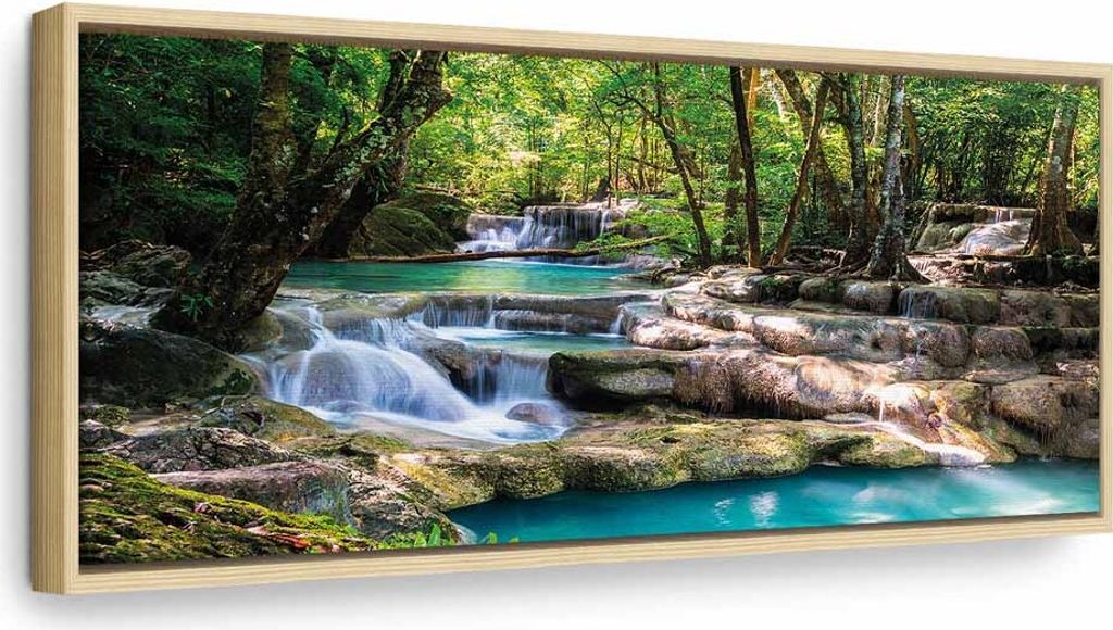 Italienischer Leinwand Leinwandbild - Nature: Forest Waterfall 150x50 cm Landschaften c-B-0258-b-a
