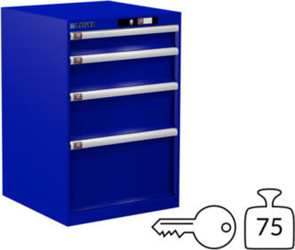 Lista Schubladenschrank - 79.380.090 - 850x564x572 mm (HxBxT) - 4 Schubladen - 75 kg - Key Lock - enzianblau (RAL 5010)