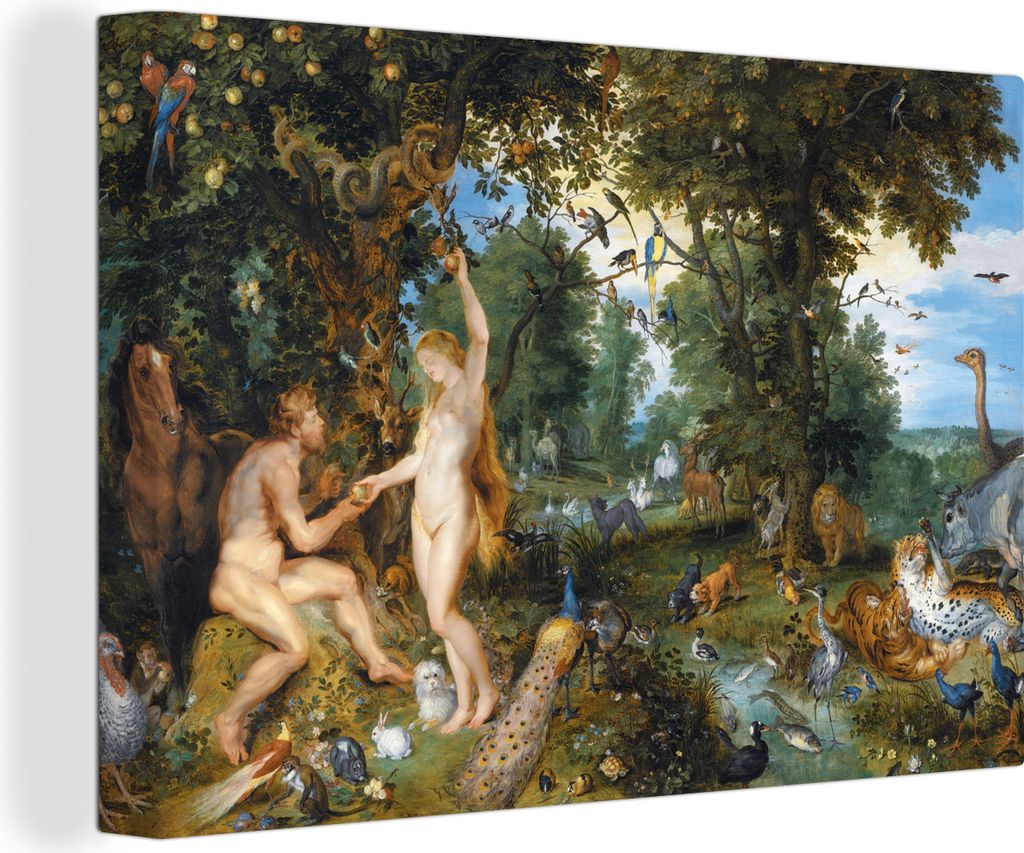 OneMillionCanvasses - Leinwandbilder - 140x90 cm, Das irdische Paradies mit dem Sündenfall von Adam und Eva - Gemälde von Peter Paul Rubens, Wa...