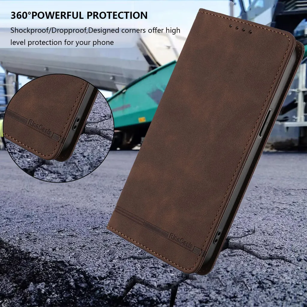 Custodia per Blackview Color 8 / Oscal Modern 8, custodia flip in Finto cuoio retrò con supporto e slot per carte di credito Marrone - 8