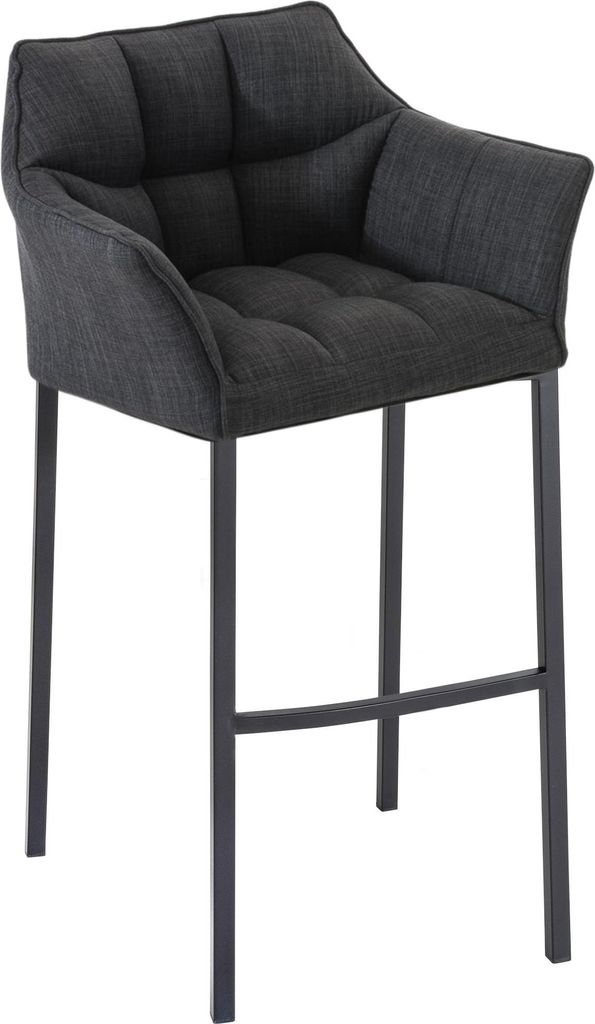 Barhocker GIBEL - Stoff Dunkelgrau 64x48x110 cm Schwarz | Barstuhl Mit Lehne Tresenhocker Tresenstuhl Kneipenhocker Kneipenstuhl