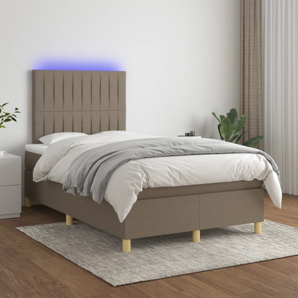 The Living Store Boxspringbett mit Matratze & LED Taupe 120x200 cm Stoff