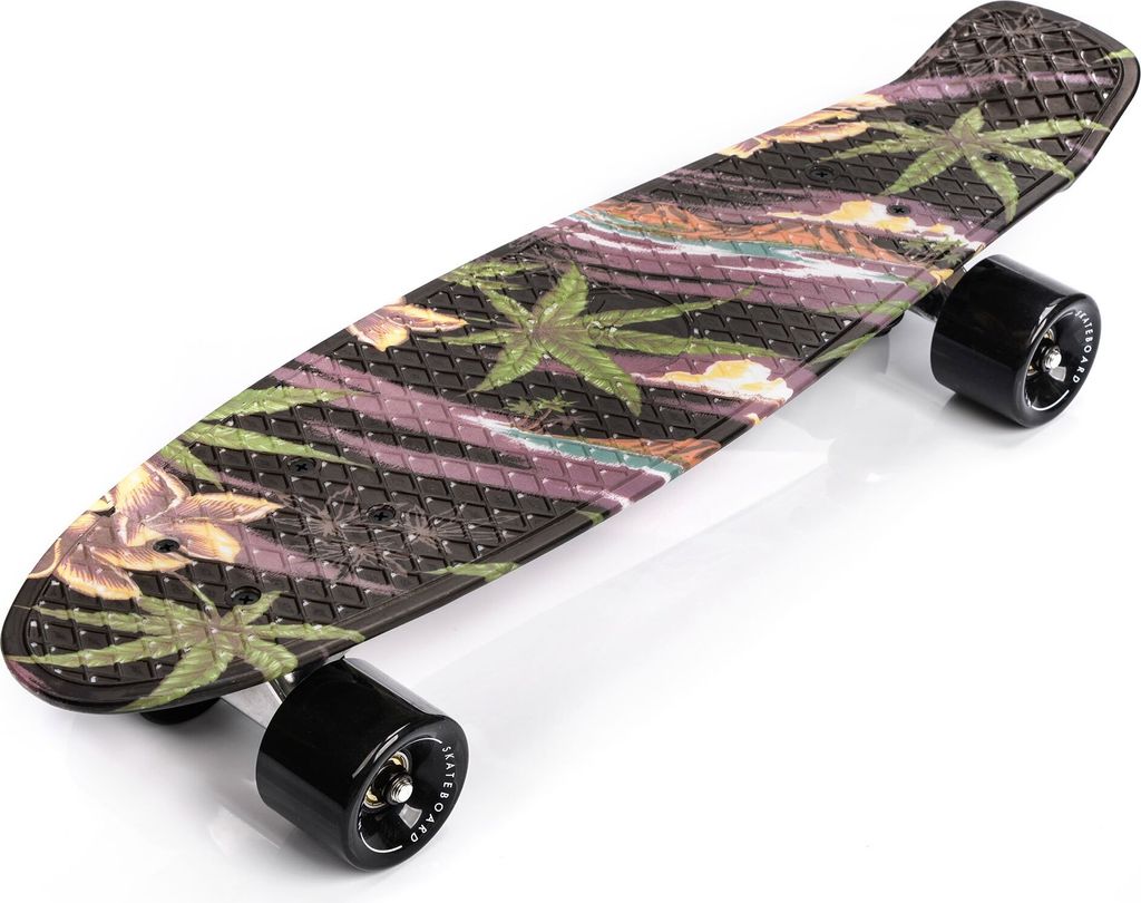 Skateboard Komplette 22" Mini Cruiser Board Retro Komplettboard für Anfänger Kinder Jugendliche Erwachsene, 56x15cm Meteor Multicolour FLOWERS black