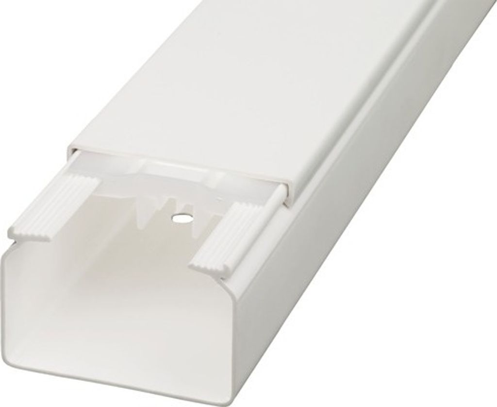 A white cable duct on a white background.