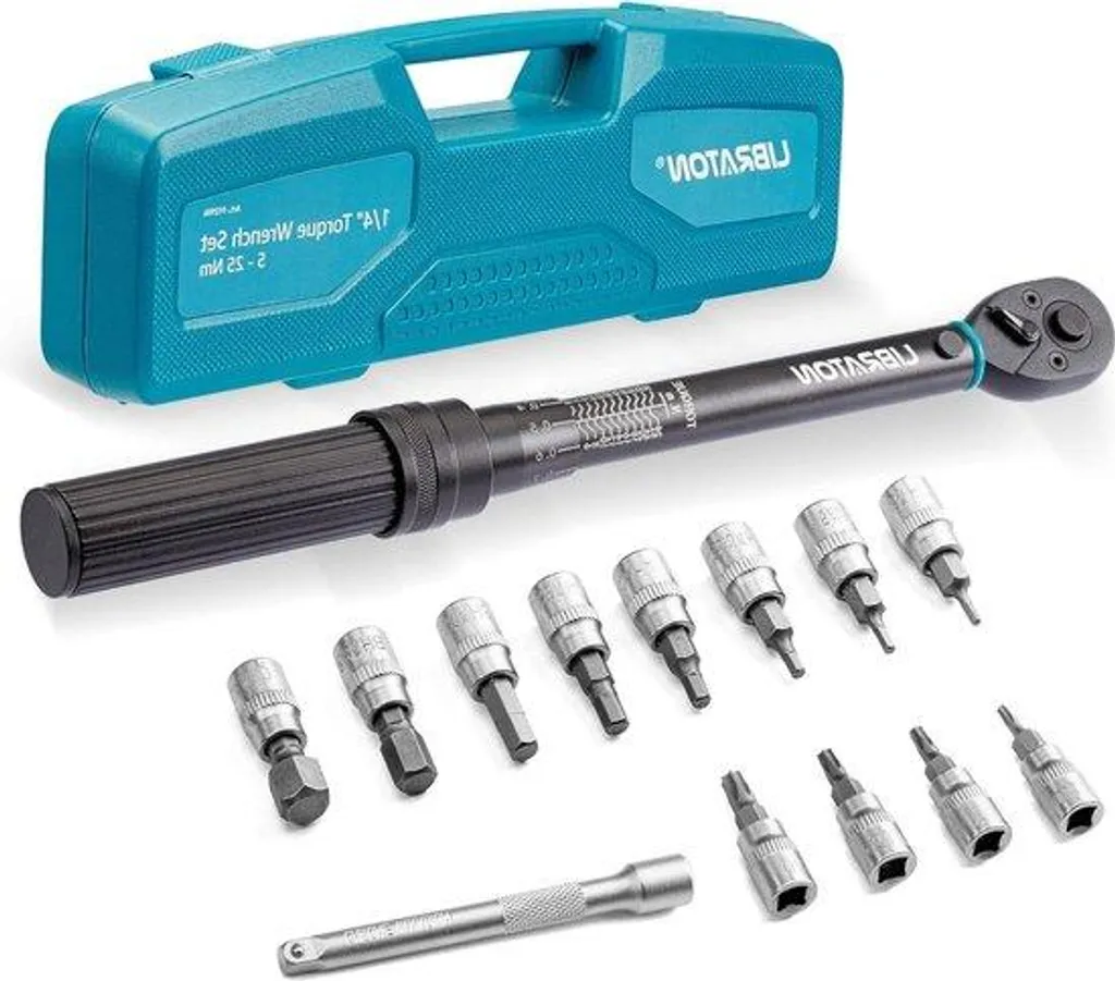 Coffret clé dynamométrique 1/4" 5-25 Nm avec embouts et extension