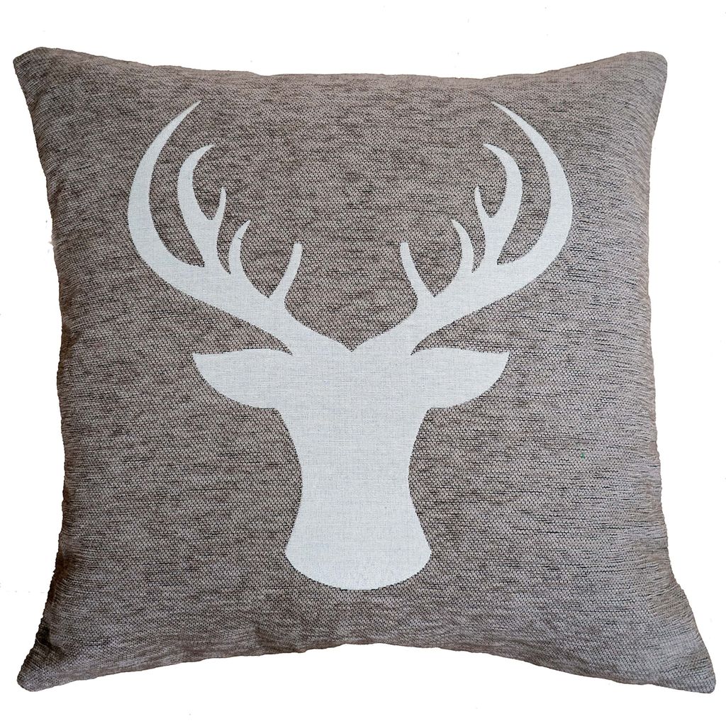 Kissenbezug 45 x 45 Beige Hirsch Geweih Kopf Dekokissen Weihnachten Kissenhülle Zierkissen