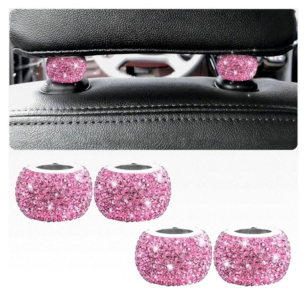 4 Universelle Diamant Kristall Kopfstützenringe für Autos, Innendekoration Zubehör für Fahrzeuge (Rosa)