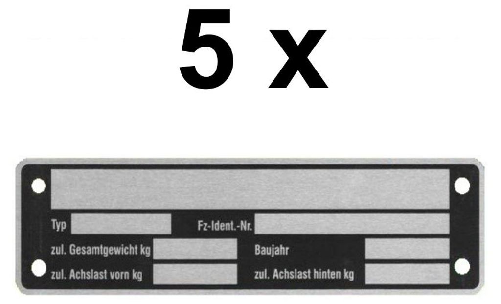 5 x Blanko Typenschild Anhängertypenschild Neutral Anhänger Produktbild 