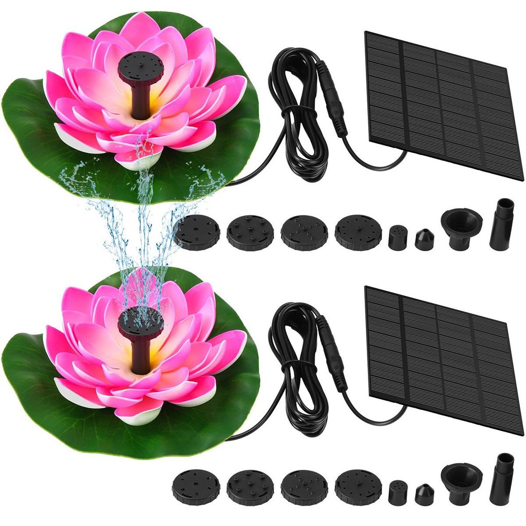 Solar Springbrunnen 2er Set schwimmend LED 6 Düsen Garten Teich Pumpe Lotus Design Wasserspiel