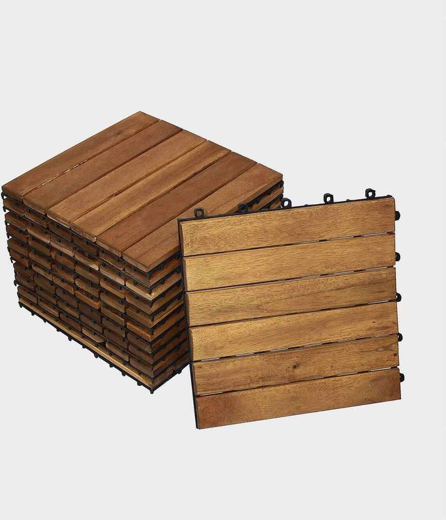 33er Spar-Set Holzfliese 01 für 3 m²,Terrassenfliese Akazien-Holz, Fliese für Garten Terrasse Balkon, Balkon Bodenbelag mit Drainage-Unterkonstr...