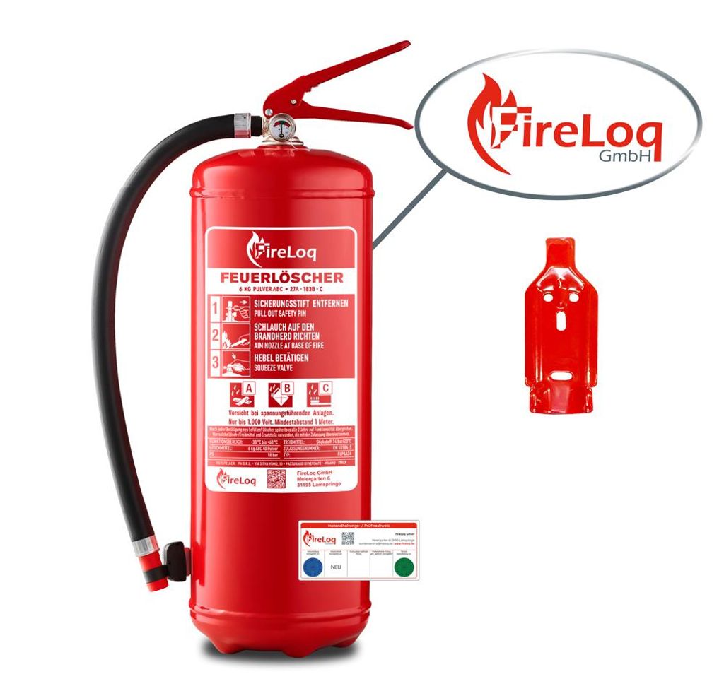 FireLoq 6kg Pulver Feuerlöscher für Brandklasse ABC mit 27A Produktbild 