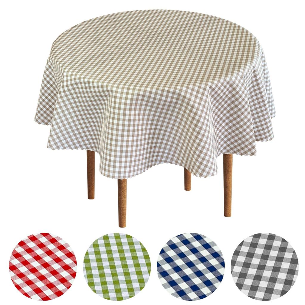 Tischdecke Fleckenresistente Karo Beige - GRETA - 80 cm Produktbild 