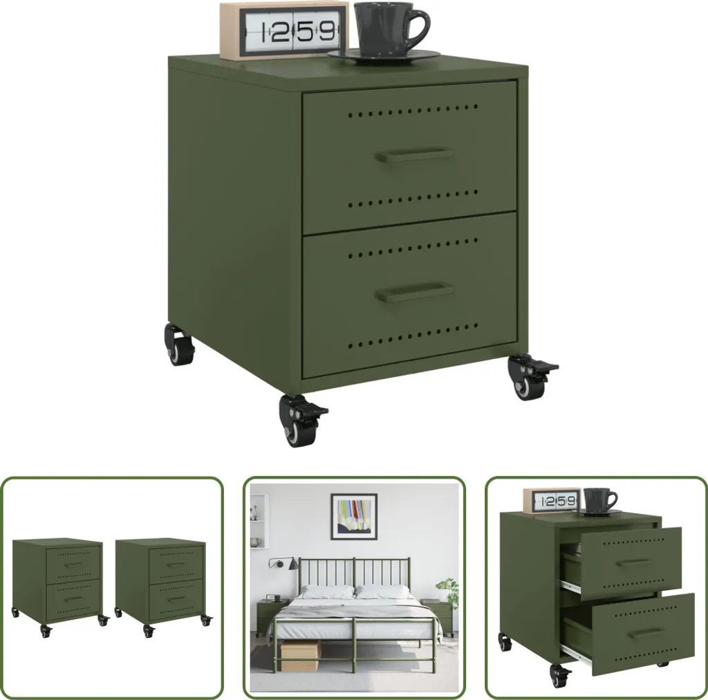 Table de Nuit pour Chambre Adulte et Enfant en Métal Olive Lot de 2