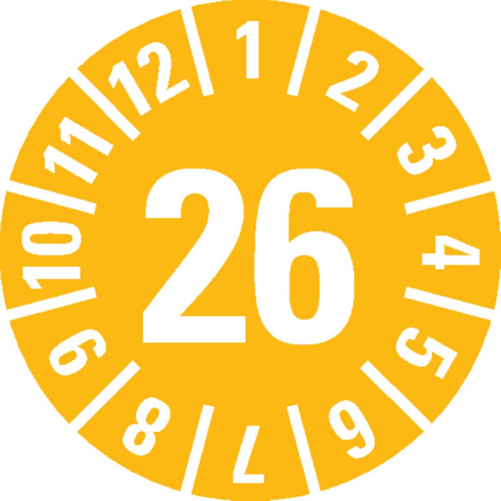 Dreifke Prüfplakette 26, gelb, Schachbrettfolie, selbstklebend, Ø 30mm, 18 Stk.