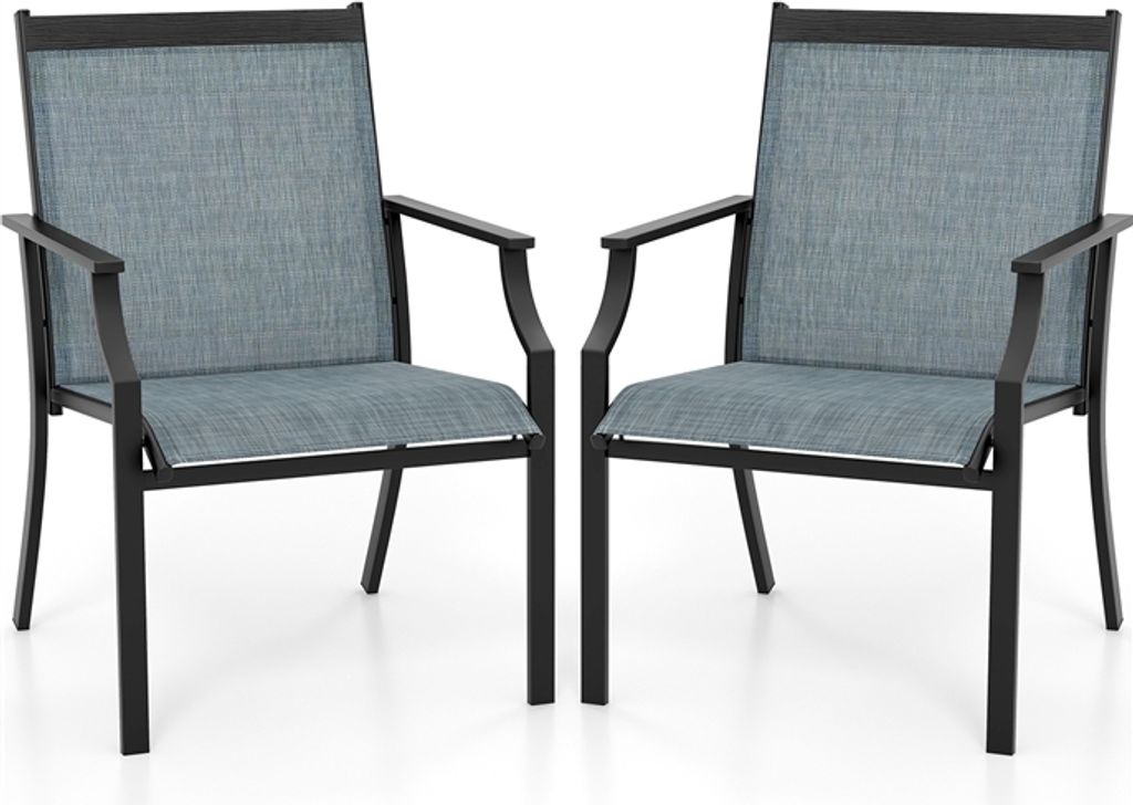 COSTWAY 2er Set Gartenstühle, Terrassenstühle, Balkonstühle mit atmungsaktiver Sitzfläche und Metallrahmen, Outdoor-Stühle bis 150 kg Blau